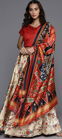 Festive, Party Wear Multicolor color Lehenga in Satin Silk fabric with Flared Floral, Printed work : 1974233