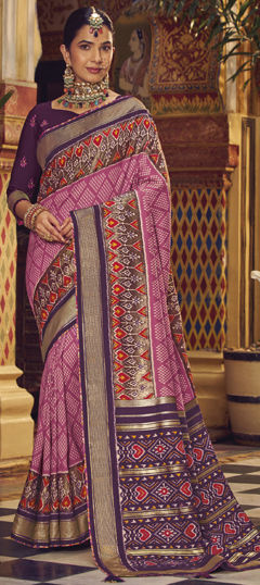 Purple and Violet color Saree in Silk fabric with Printed work