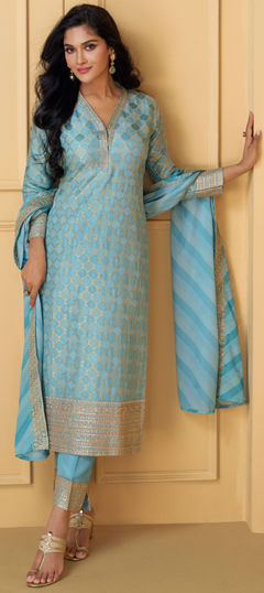 Festive, Party Wear Blue color Salwar Kameez in Jacquard fabric with Straight Embroidered, Sequence work : 1974282