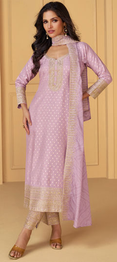 Festive, Party Wear Purple and Violet color Salwar Kameez in Jacquard fabric with Straight Embroidered, Sequence work : 1974283