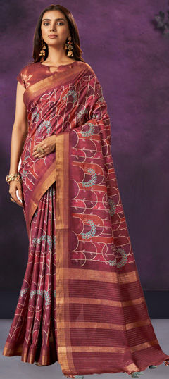 Festive, Traditional, Wedding Red and Maroon color Saree in Crepe Silk fabric with South Weaving work : 1974306