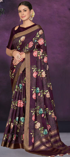 Festive, Traditional, Wedding Purple and Violet color Saree in Tussar Silk fabric with South Weaving work : 1974309