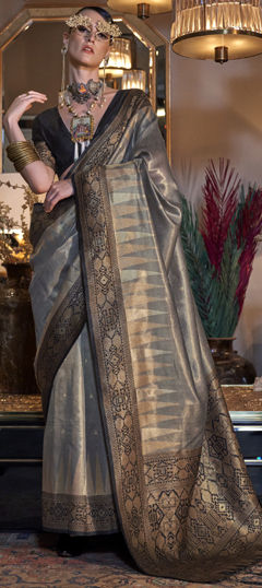 Beige and Brown color Saree in Tissue fabric with Weaving, Zari work