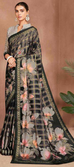 Bridal, Traditional, Wedding Black and Grey color Saree in Brasso fabric with Classic Floral, Printed work : 1974378