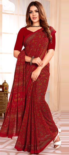 Festive, Party Wear Red and Maroon color Saree in Faux Georgette fabric with Classic Floral, Printed work : 1974392