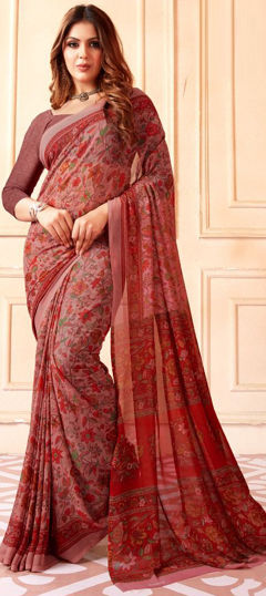 Festive, Party Wear Pink and Majenta color Saree in Faux Georgette fabric with Classic Floral, Printed work : 1974393