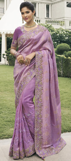 Bridal, Traditional, Wedding Purple and Violet color Saree in Silk fabric with South Embroidered, Sequence, Thread, Zari work : 1974402