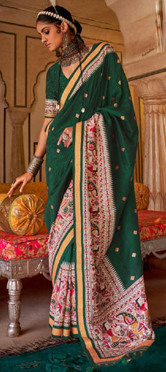 Festive, Party Wear, Traditional Green color Saree in Viscose fabric with South Printed work : 1974410