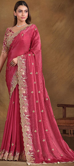 Pink and Majenta color Saree in Satin Silk fabric with Moti, Sequence work