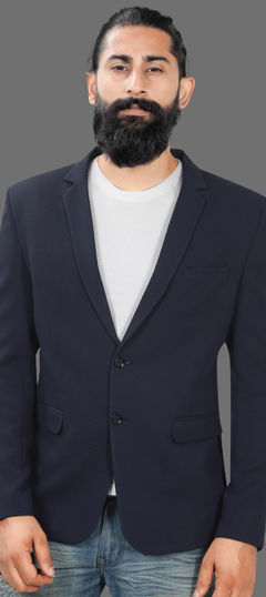 Blue color Blazer in Rayon fabric with Thread work