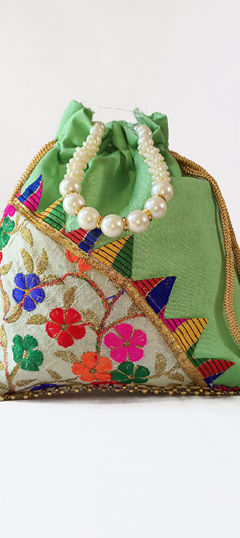 Green color Potli in Art Silk fabric with Embroidered, Thread work