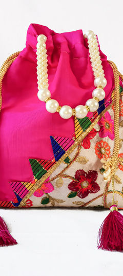 Pink and Majenta color Potli in Art Silk fabric with Embroidered, Thread work