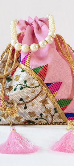 Pink and Majenta color Potli in Art Silk fabric with Embroidered, Thread work