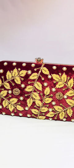 Party Wear Red and Maroon color Clutches in Synthetic fabric with Zardozi work : 1974538