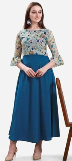 Party Wear Blue color Gown in Faux Georgette fabric with Floral, Printed work : 1974546