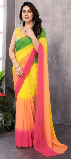 Casual Multicolor color Saree in Georgette fabric with Classic Printed, Thread work : 1974556