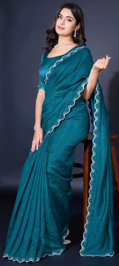 Festive, Party Wear Blue color Saree in Shimmer fabric with Classic Bugle Beads work : 1974588