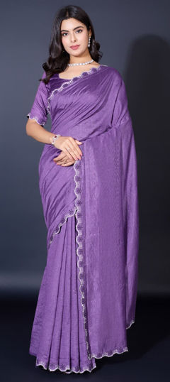 Festive, Party Wear Purple and Violet color Saree in Shimmer fabric with Classic Bugle Beads work : 1974590