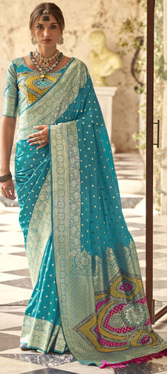 Blue color Saree in Silk fabric with Weaving work