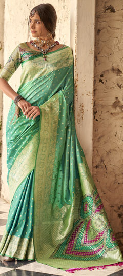 Green color Saree in Silk fabric with Weaving work