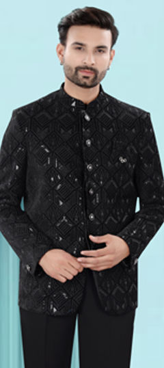 Party Wear, Wedding Black and Grey color Blazer in Velvet fabric with Embroidered, Resham, Thread work : 1974630