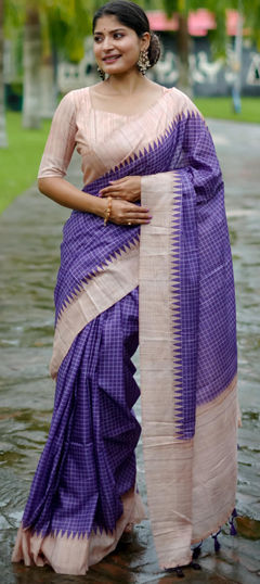 Purple and Violet color Saree in Tussar Silk fabric with Printed work