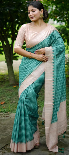 Festive, Traditional Green color Saree in Tussar Silk fabric with South Printed work : 1974648