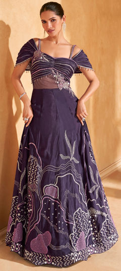 Festive, Party Wear Purple and Violet color Gown in Silk fabric with Embroidered, Sequence, Thread work : 1974657