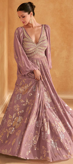 Festive, Party Wear Pink and Majenta color Gown in Silk fabric with Embroidered, Sequence, Thread work : 1974658