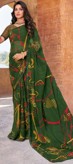 Festive, Party Wear Green color Saree in Georgette fabric with Classic Printed work : 1974666