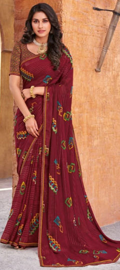 Festive, Party Wear Red and Maroon color Saree in Georgette fabric with Classic Printed work : 1974667