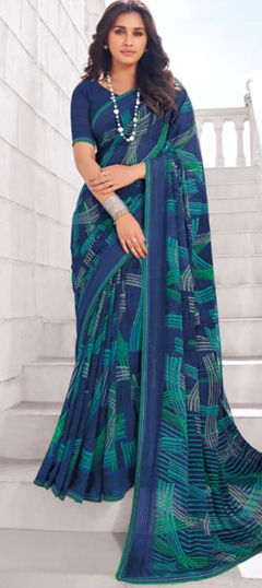 Casual Blue color Saree in Georgette fabric with Classic Printed work : 1974668