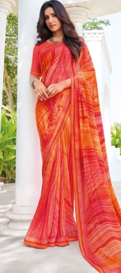 Casual Pink and Majenta color Saree in Georgette fabric with Classic Printed work : 1974670