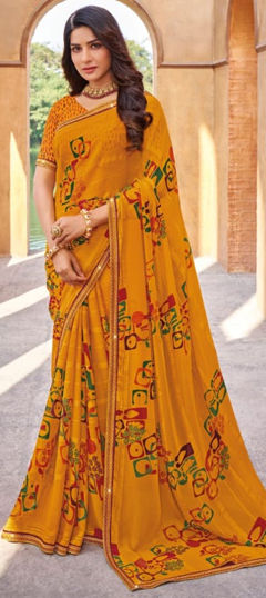 Festive, Party Wear Yellow color Saree in Georgette fabric with Classic Printed work : 1974671