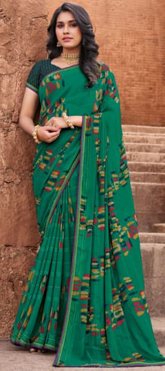 Festive, Party Wear Green color Saree in Georgette fabric with Classic Printed work : 1974674