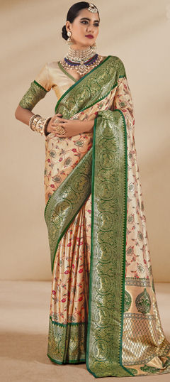 Festive, Traditional Beige and Brown, Green color Saree in Tissue fabric with South Printed, Weaving work : 1974710