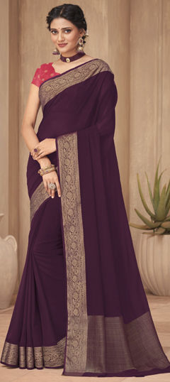 Festive, Party Wear, Traditional Purple and Violet color Saree in Silk fabric with South Weaving work : 1974772