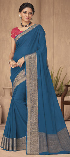 Festive, Party Wear, Traditional Blue color Saree in Silk fabric with South Weaving work : 1974773