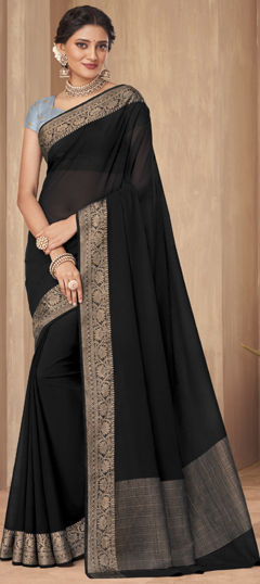 Festive, Party Wear, Traditional Black and Grey color Saree in Silk fabric with South Weaving work : 1974775