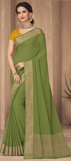 Festive, Party Wear, Traditional Green color Saree in Silk fabric with South Weaving work : 1974776