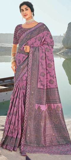 Bridal, Wedding Pink and Majenta color Saree in Silk fabric with South Border, Printed, Weaving work : 1974798