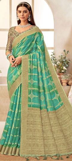 Traditional, Wedding Green color Saree in Silk fabric with South Weaving, Zari work : 1974799