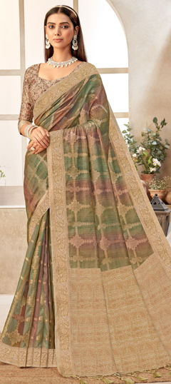 Traditional, Wedding Green color Saree in Silk fabric with South Weaving, Zari work : 1974802