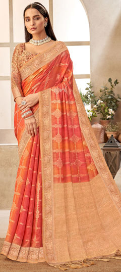 Traditional, Wedding Orange, Red and Maroon color Saree in Silk fabric with South Weaving, Zari work : 1974804