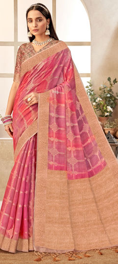 Traditional, Wedding Pink and Majenta color Saree in Silk fabric with South Weaving, Zari work : 1974806