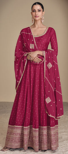 Engagement, Reception, Wedding Red and Maroon color Gown in Viscose fabric with Embroidered, Thread work : 1974834