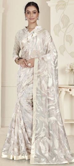 White and Off White color Saree in Organza Silk fabric with Printed work