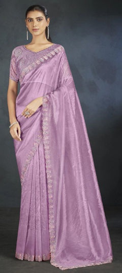 Festive, Traditional, Wedding Pink and Majenta color Saree in Organza Silk fabric with Classic Bugle Beads, Sequence, Thread work : 1974859