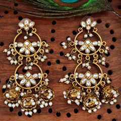 Gold Rodium Polish White and Off White color Earrings in Metal Alloy studded with Kundan, Pearl