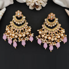 Gold Rodium Polish Pink and Majenta color Earrings in Metal Alloy studded with CZ Diamond, Pearl